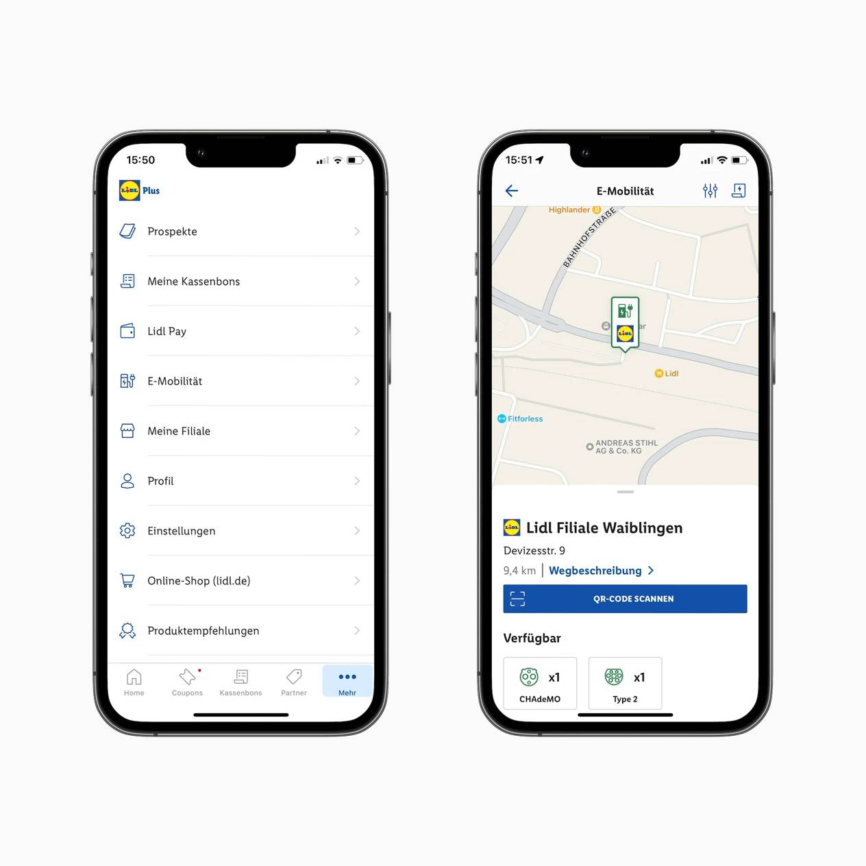 Lidl Plus App: E-Auto-Laden, Coupons und Online-Shop.