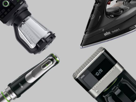 Mixer, Braun TexStyle 5 Bügeleisen und Kaffeemaschine.