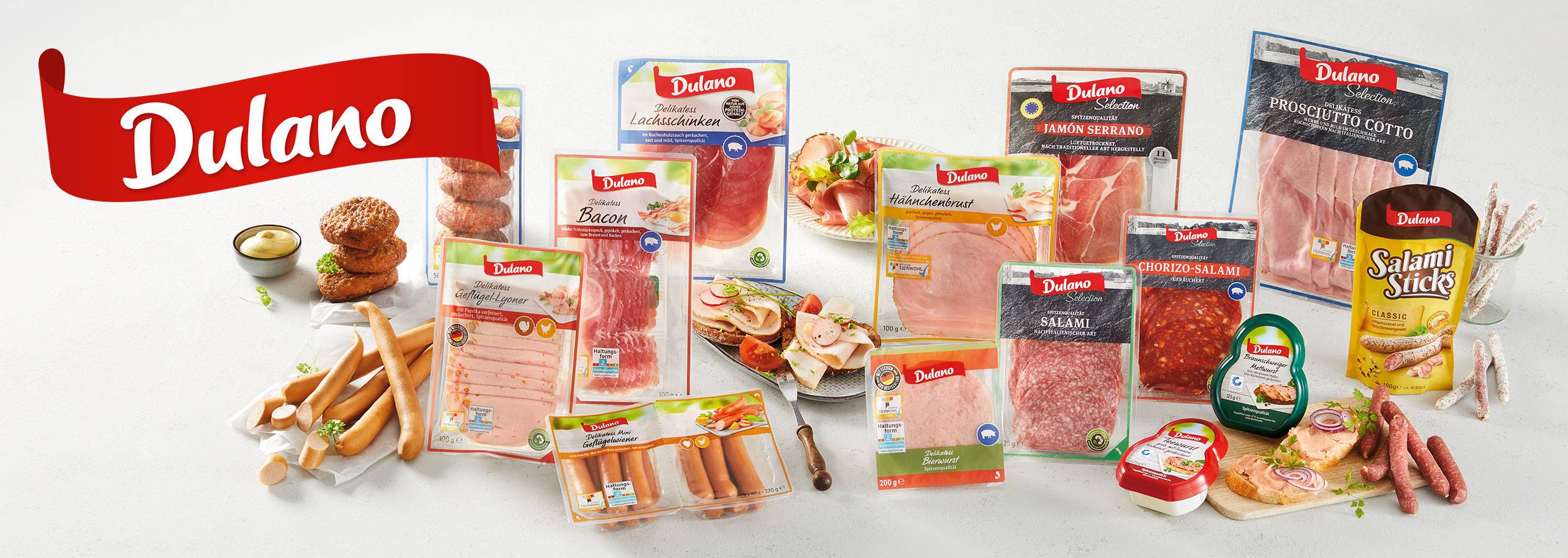 Dulano Wurstwaren: Schinken, Speck, Salami und Würstchen.