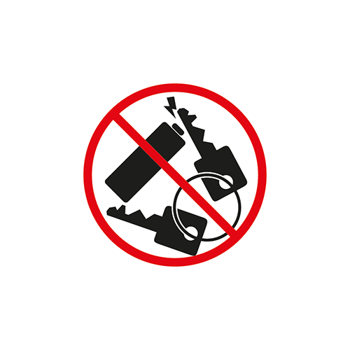 Verbotsschild: Batterie und Schlüssel nicht zusammen aufbewahren