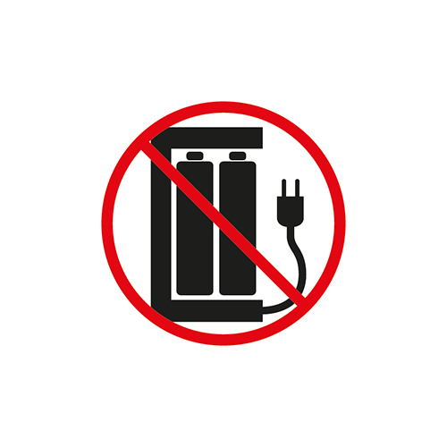 Verbotsschild: Batterien nicht aufladen.