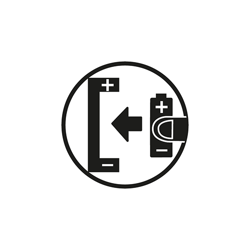 Symbol für das Einlegen einer Batterie in ein Gerät.