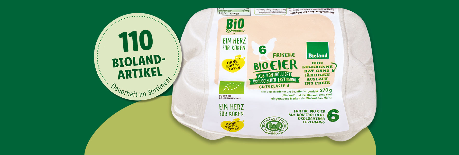 110 Bioland-Artikel dauerhaft im Sortiment: z.B. Bioland Bio-Eier in einer 6er-Packung