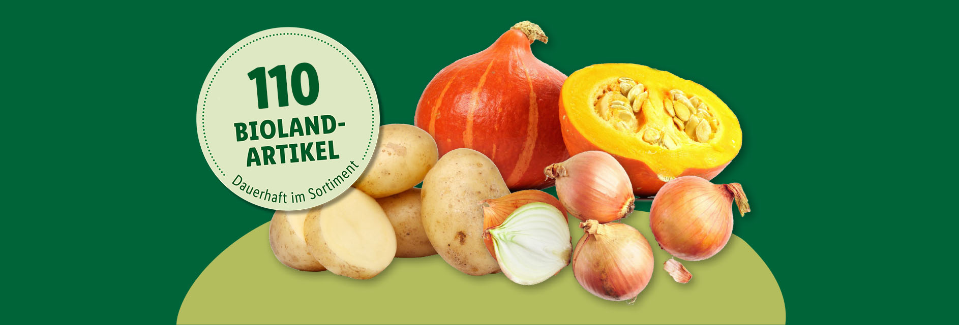 110 Bioland-Artikel dauerhaft im Sortiment: z.B. Kürbisse, Kartoffeln und Zwiebeln