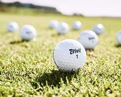 Crivit Golfbälle auf dem Rasen.