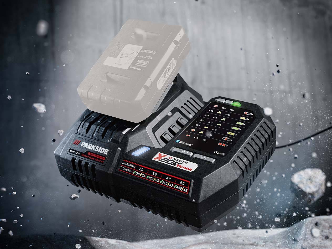 Parkside X20V Team Akku und Ladegerät mit Bluetooth und WLAN.