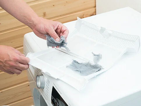 Trocknerreinigung: Fussel und Filter.