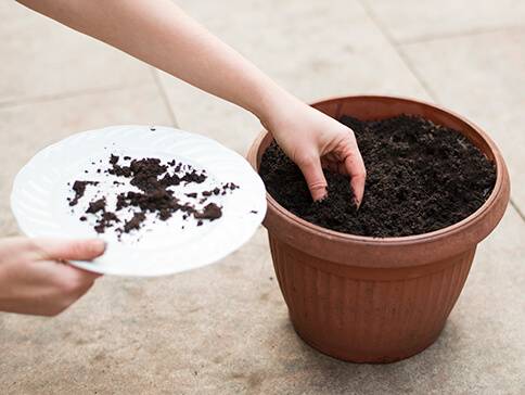 Erde und Topf: Gartenarbeit.