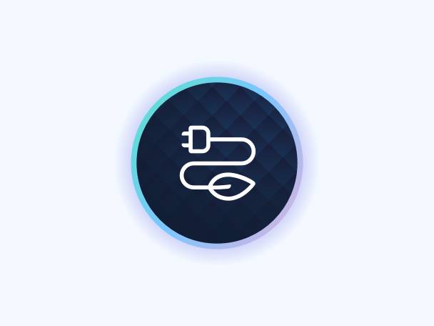 Stromkabel und Blatt: Ökologische Energie.