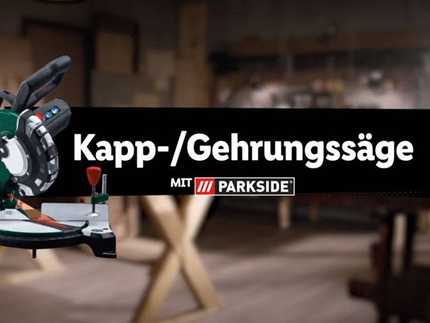 Parkside-Kapp- und Gehrungssäge und weitere Werkzeuge.