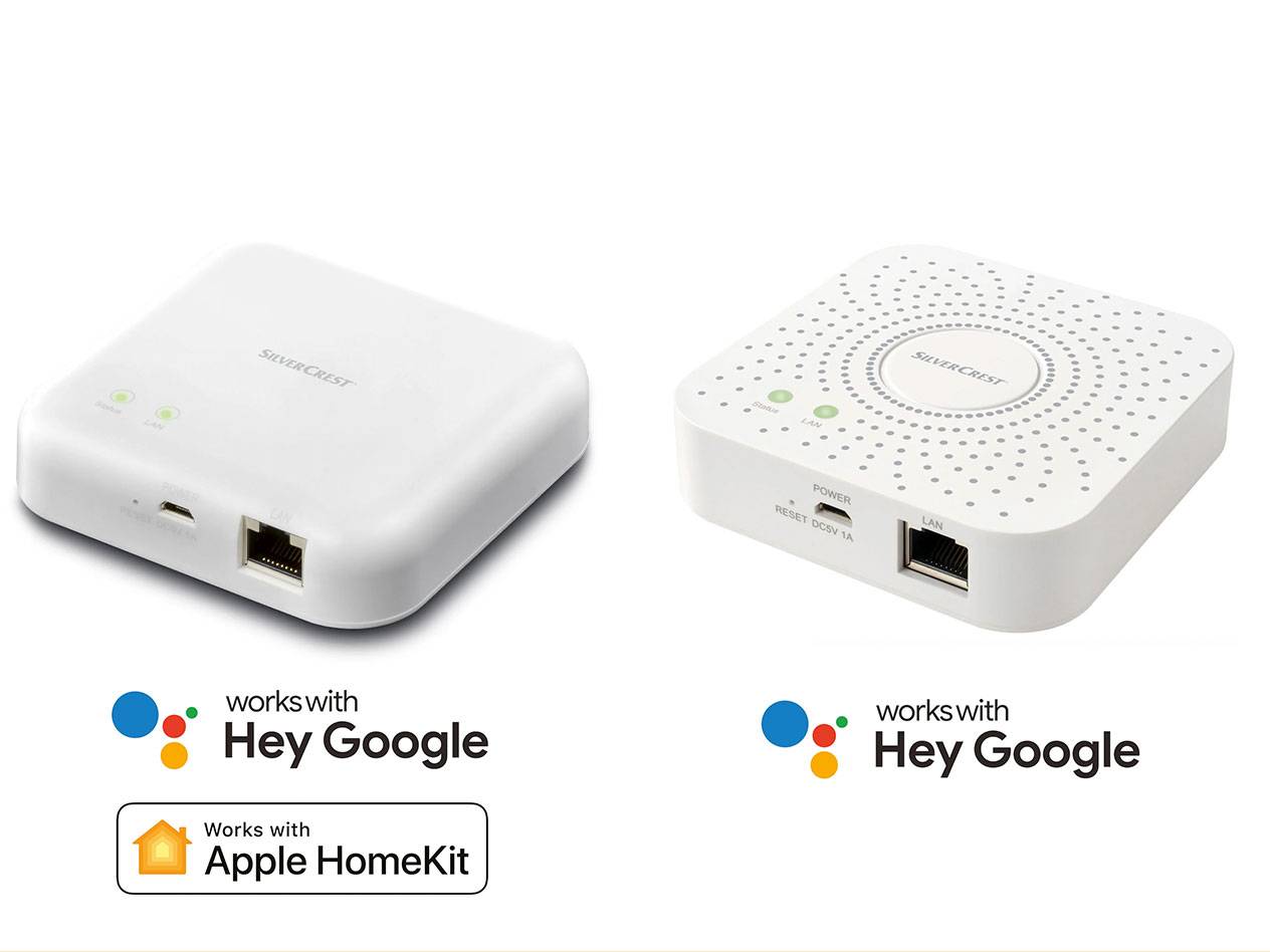 SilverCrest Smart-Home-Geräte, kompatibel mit Google und Apple HomeKit.