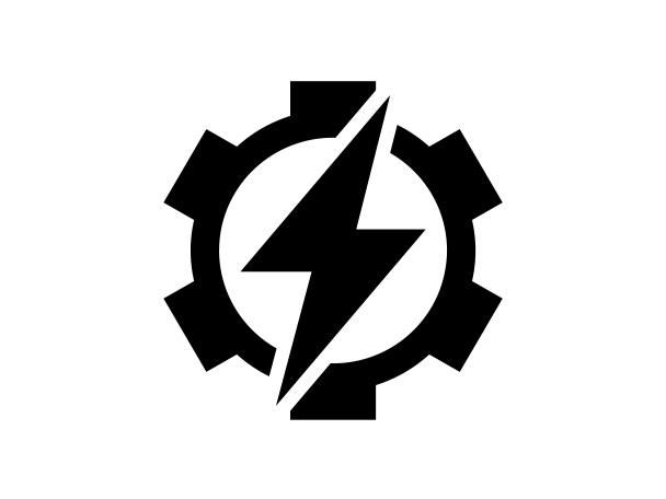 Zahnrad und Blitz: Symbol für Kraft und Energie.