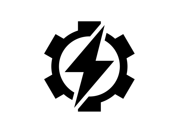 Logo mit Zahnrad und Blitz: Energie und Mechanik.