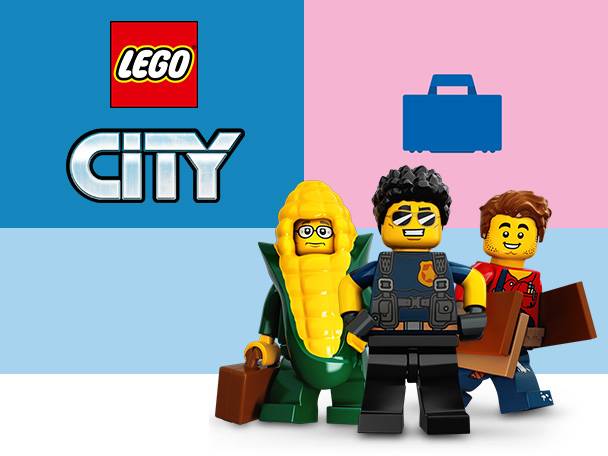 Lego City Figuren und Koffer.
