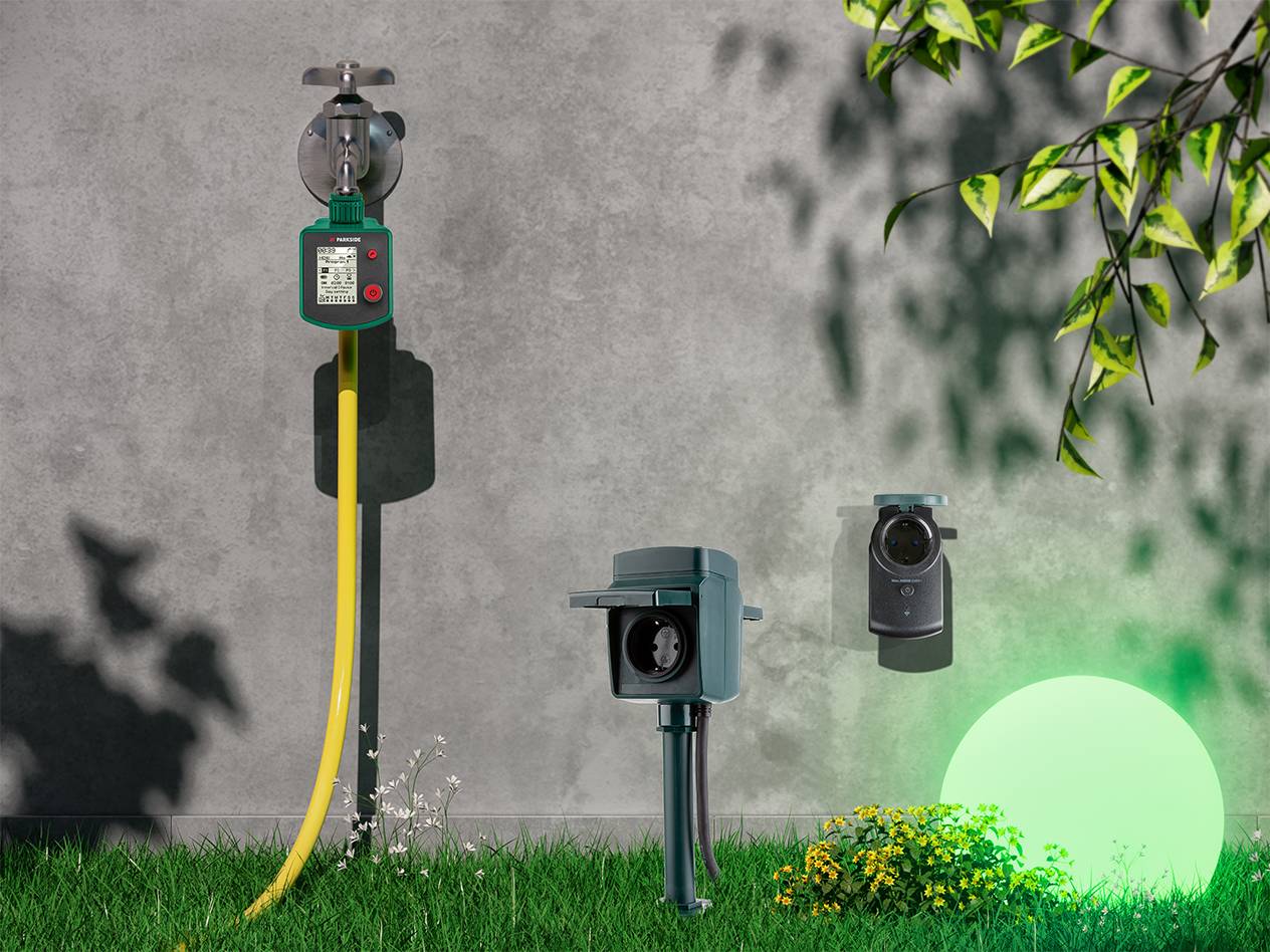Gardena Bewässerungstimer, Steckdosen und Beleuchtung für den Außenbereich.