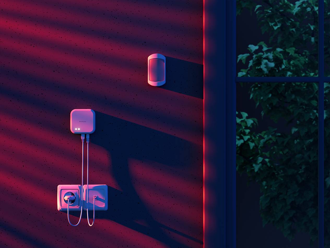 Shelvino Smart-Home-Geräte für die Wand: Netzteil und Türklingel.