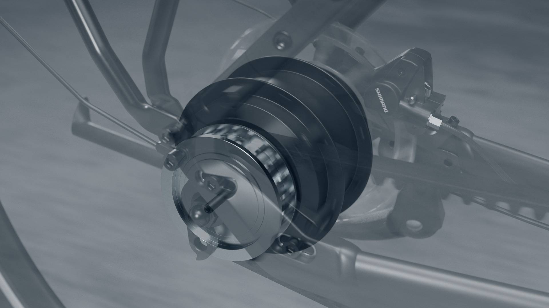 Shimano Schaltung und Bremsen an einem Fahrrad.