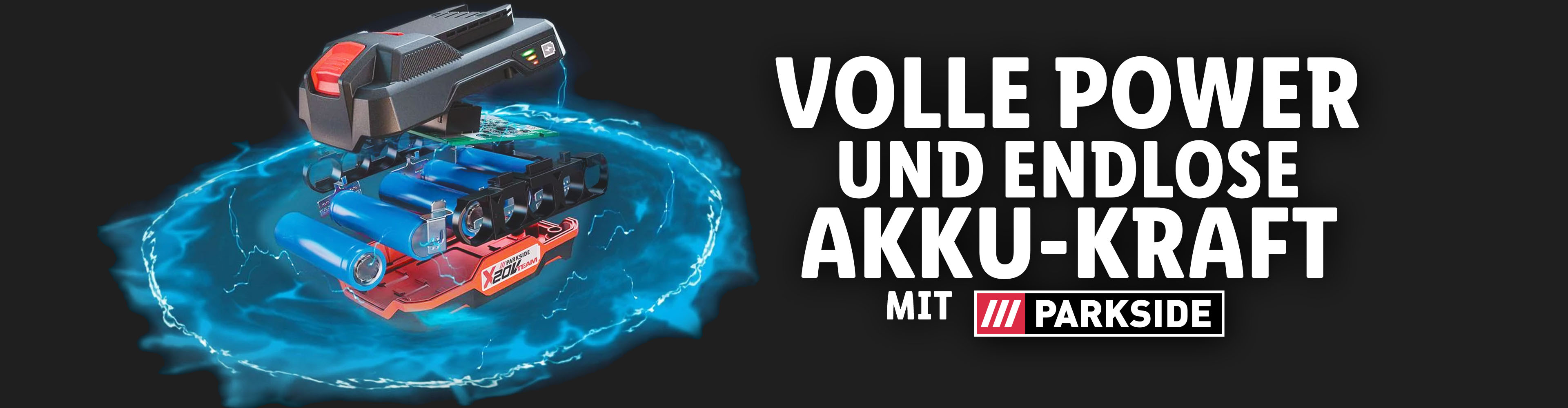 Parkside X20V Team Akkus und Ladegerät.
