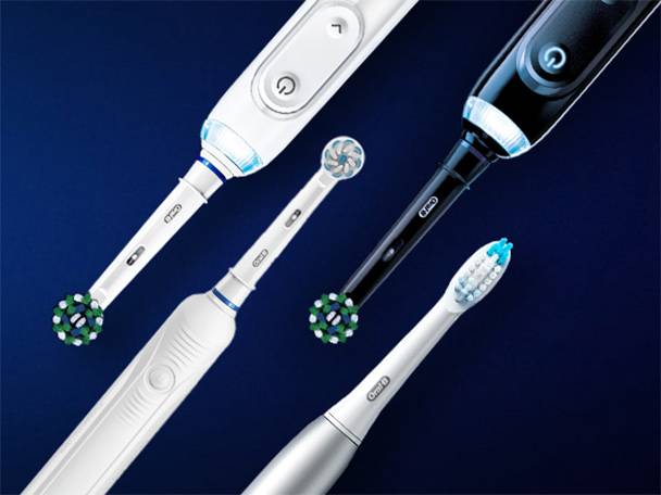 Oral-B elektrische Zahnbürsten und Bürstenköpfe.