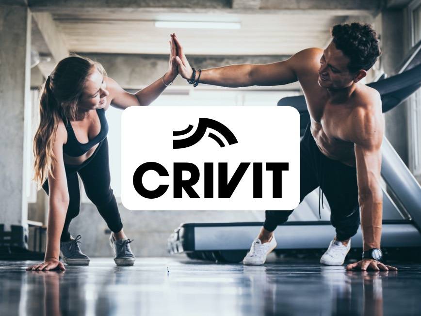 Crivit Training: Mann und Frau in Plank-Position.