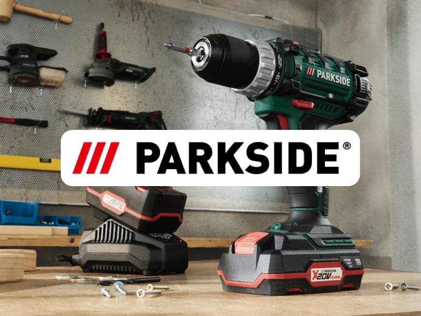 Parkside Bohrmaschine, Ladegerät und anderes Werkzeug.