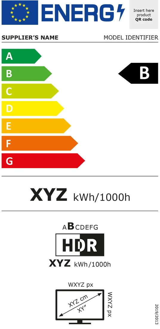 TV-Energieeffizienzklasse B, HDR, XYZ kWh/1000h.