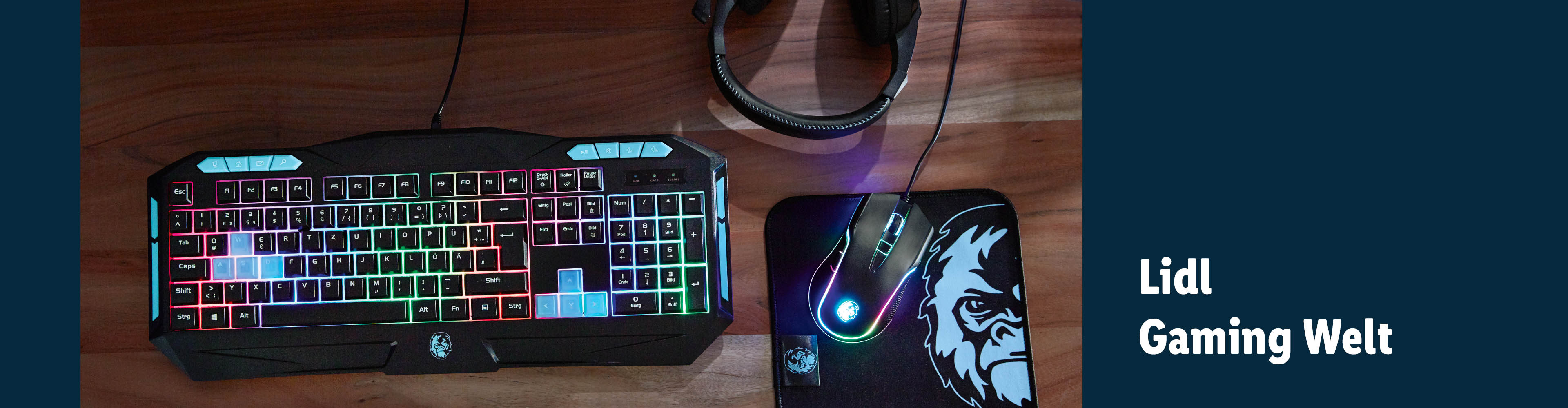 Lidl Gaming Welt: RGB-Tastatur, Maus und Headset.