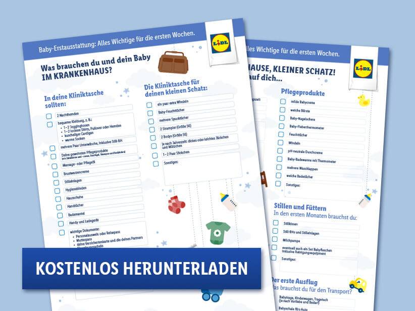 LIDL: Packliste für Krankenhaus & Baby-Pflegeprodukte.