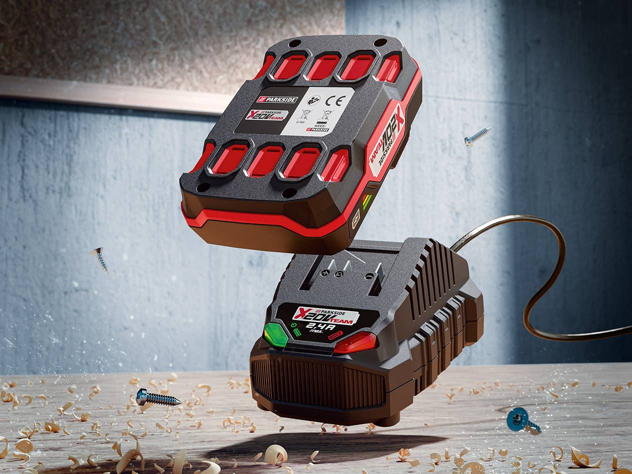 Parkside X20V Team Akkus und Ladegerät.